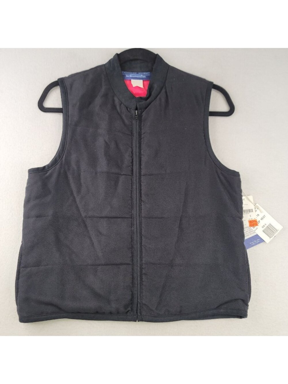 Vintage 90s Catherine Stewart Quilted Zip Vest S Black Coastal Preppy Layers USA